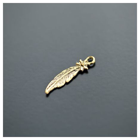 Pendentif Plume Fleur Doré vieilli
