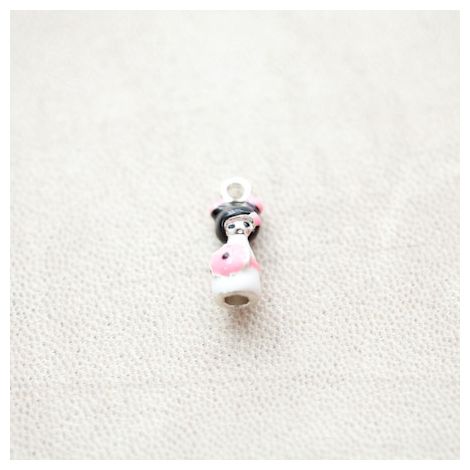 Pendentif Poupée Japonaise Kokeshi 18mm Argenté Émaillé Rose