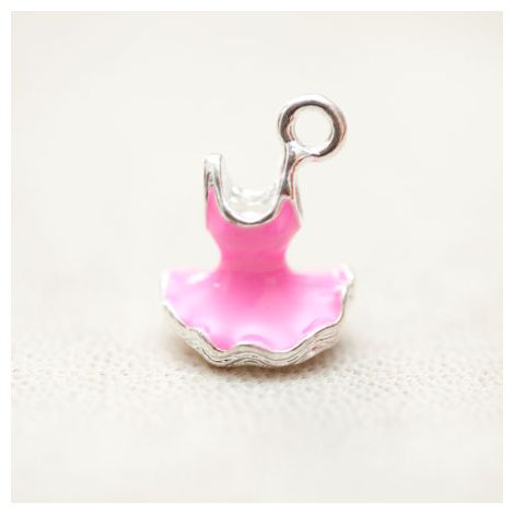 Pendentif Robe Danse Tutu 17mm Argenté Émaillé Rose