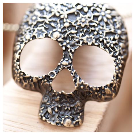 Pendentif Skull Crâne Fleur Tendance Bronze vieilli