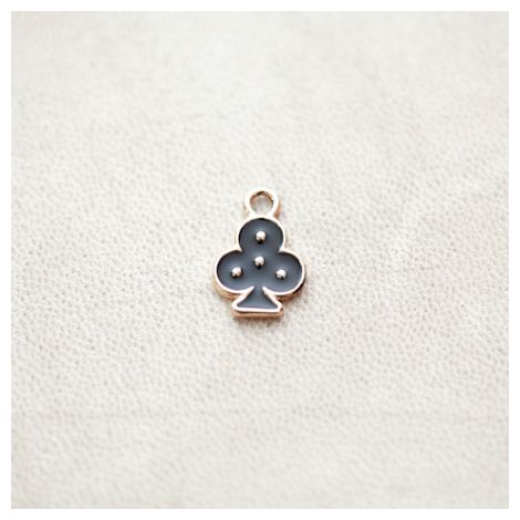 Pendentif Trèfle 16mm Doré Émaillé Noir