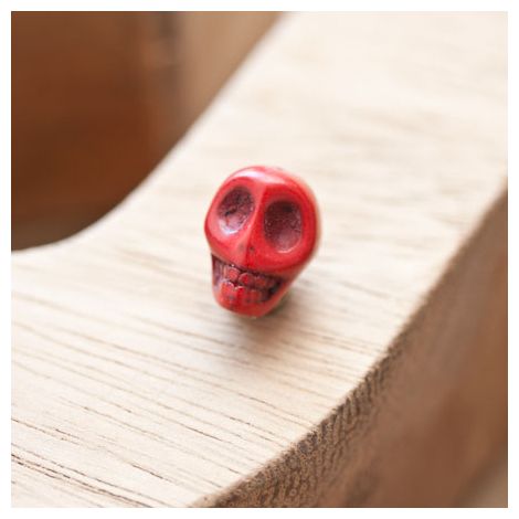 Perle de gemme 10mm Tête de mort Rouge x 6