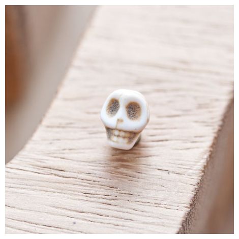 Perle en Howlite 9mm Tête de mort Blanc