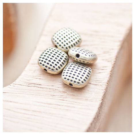 Perle en métal Carré 10mm Points Bronze vieilli
