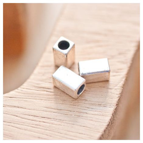 Perle en métal Rectangle 10x5.5mm Tube Argent vieilli x 8