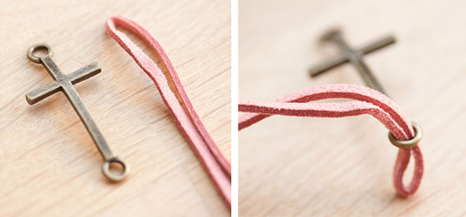 diy creation bijoux bracelet croix suedine