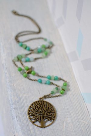 sautoir zen bronze vieilli et cama&iuml;eu vert turquoise