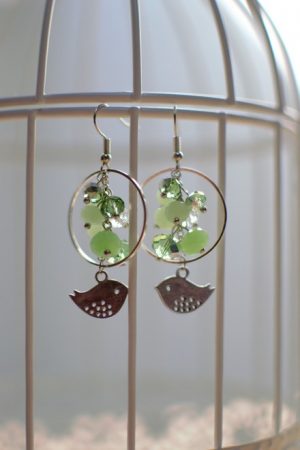 boucles d'oreilles vertes et oiseaux