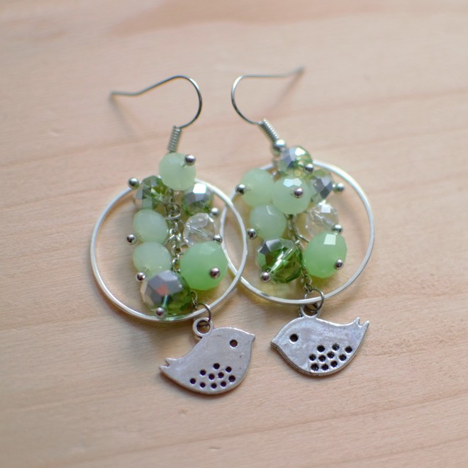 Tuto : Boucles d'oreilles oiseaux et perles vertes